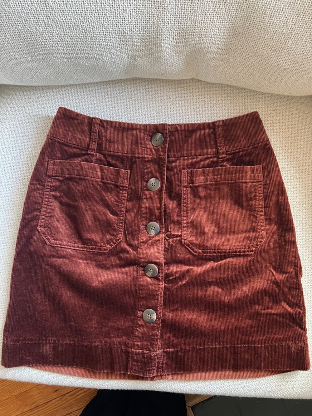 Maeve Anthropologie Women’s Button-Front Corduroy Mini Skirt in Deep Rust